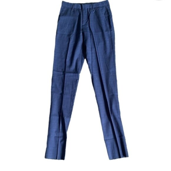 New Bonobos Men’s 28 x 37 Unhemmed Blue Plaid Dress Pants Wool Athletic - Picture 1 of 4
